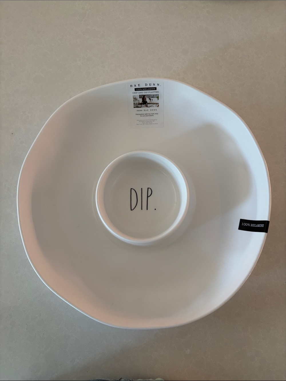 Rae Dunn White Serving Platter with Center Dip Bowl - DIP.